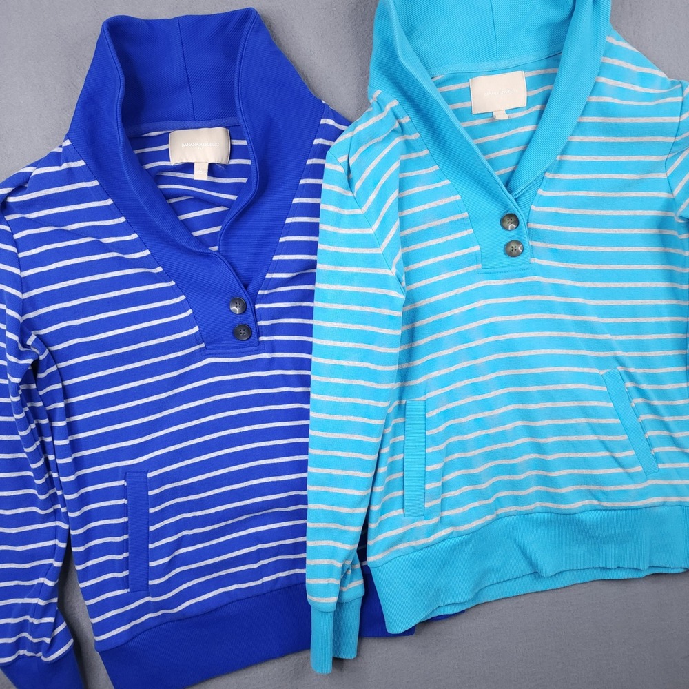 Banana Republic Womens Large Striped Shawl Collar Pullover Sweater Lot of 2 Blue